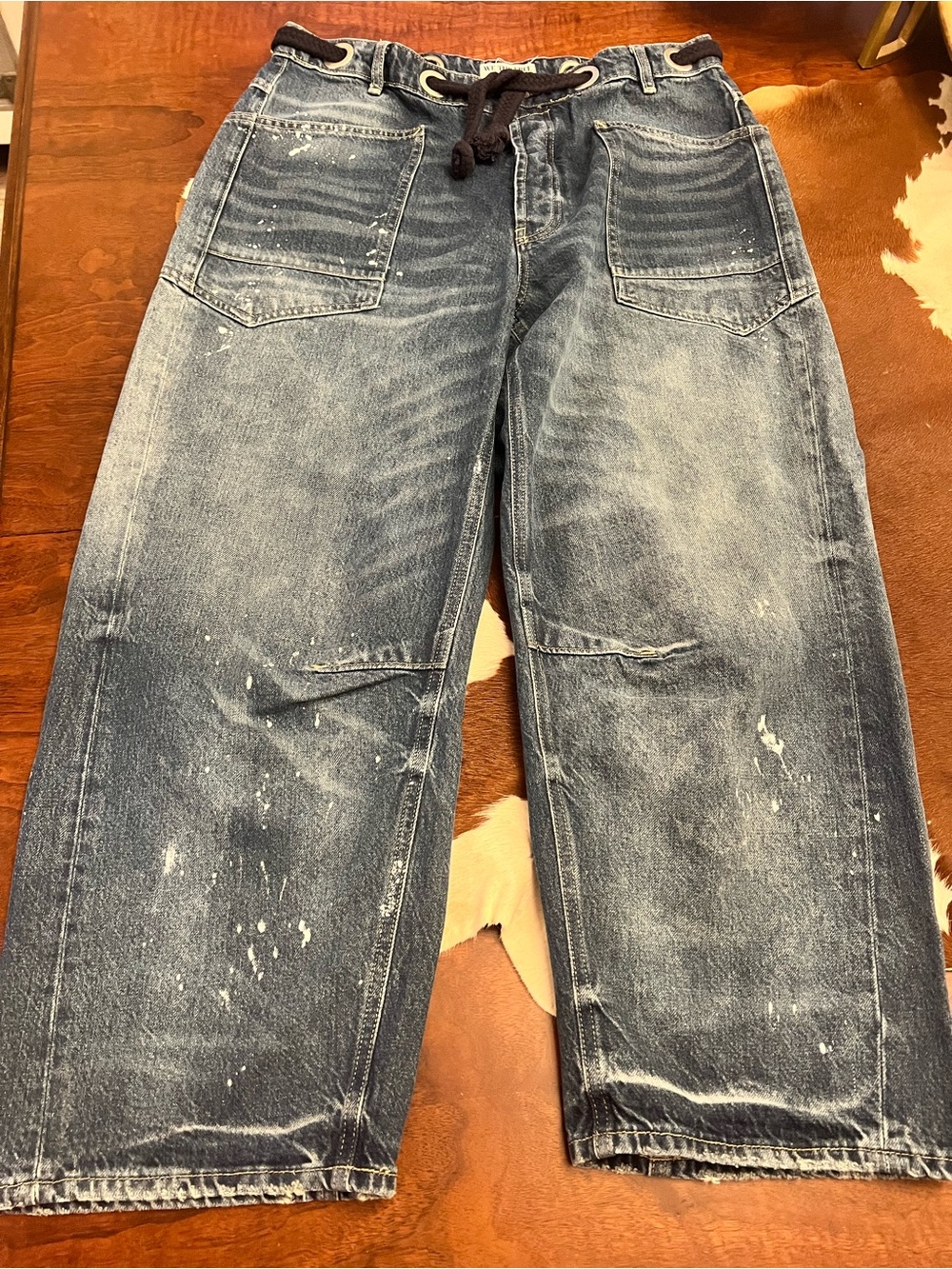 We The Free Barrel Washed Blue Denim Jeans with Drawstring